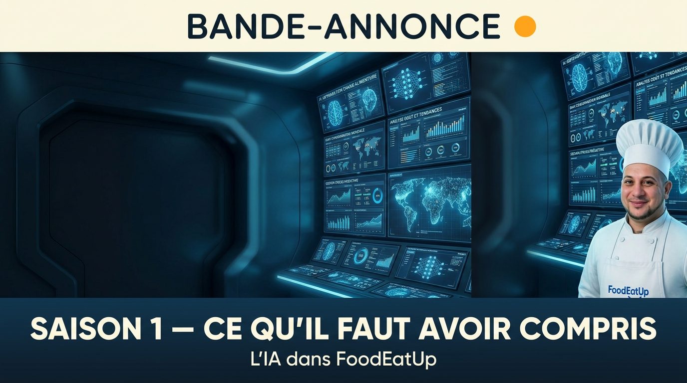 Affiche du teasing — L'IA dans FoodEatUp · Saison 1 — Ce qu'il faut avoir compris
